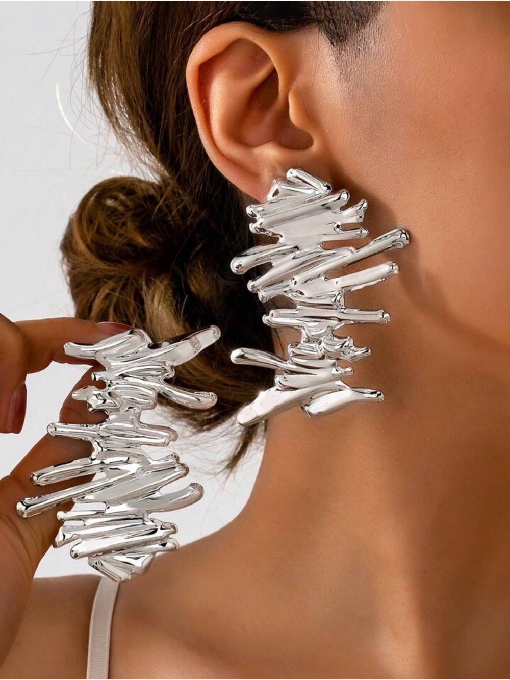 Bold Sculptural Silver Drop Earrings
